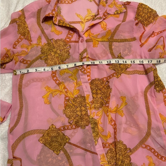 Print Sheer Button-Up Blouse (Size S) - Picture 5 of 6